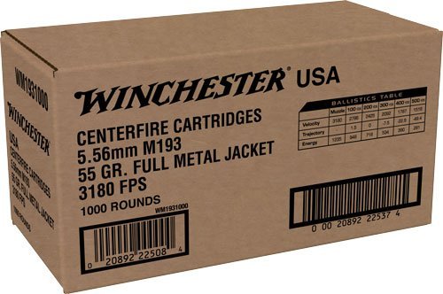 Winchester USA WM1931000 5.56 NATO 55gr FMJ 1000rd Case