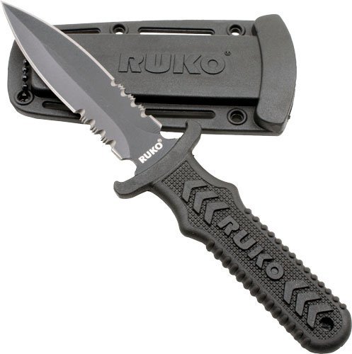 RUKO FIXED BLADE BOOT KNIFE 4" SPEAR SERRATED
