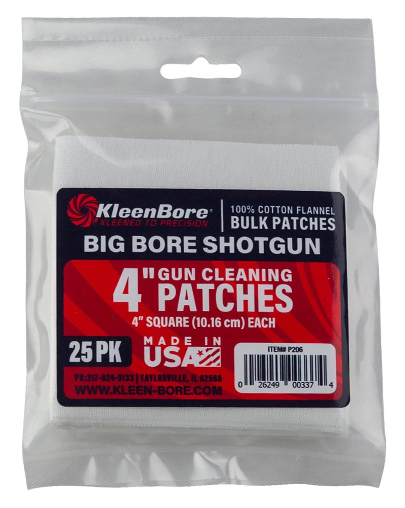 KleenBore 4" Cotton Cleaning Patch for Big Bore Shotgun 10 Pack