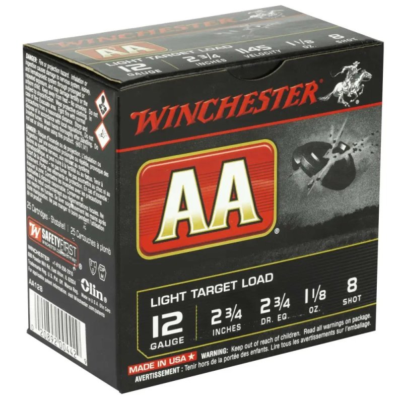 Winchester Ammo AA128 Light Target 12 Gauge 2.75" 1 1/8 oz 1145 fps 8 Shot 25 Bx/10 Cs