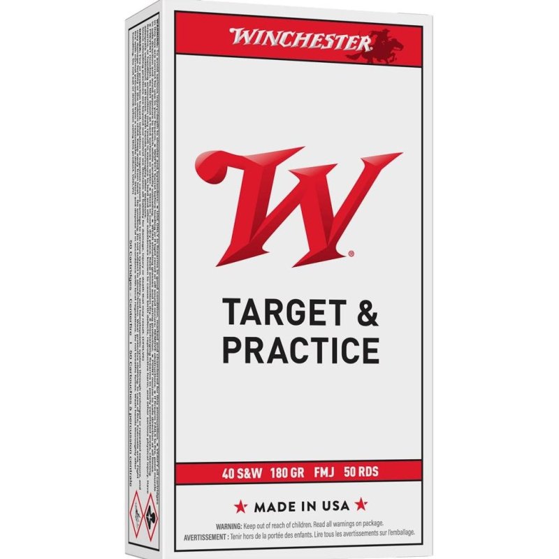 Winchester Q4238 .40 S&W 180 gr Full Metal Jacket 50 Rounds Brass Case