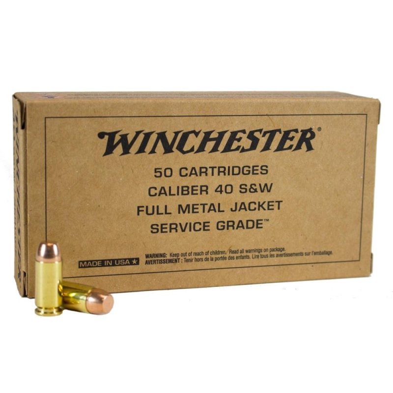 Winchester Ammo SG40W Service Grade Target 40 S&W 165 gr Full Metal Jacket Flat Nose (FMJFN) 50 Per Box/ 10 Cs