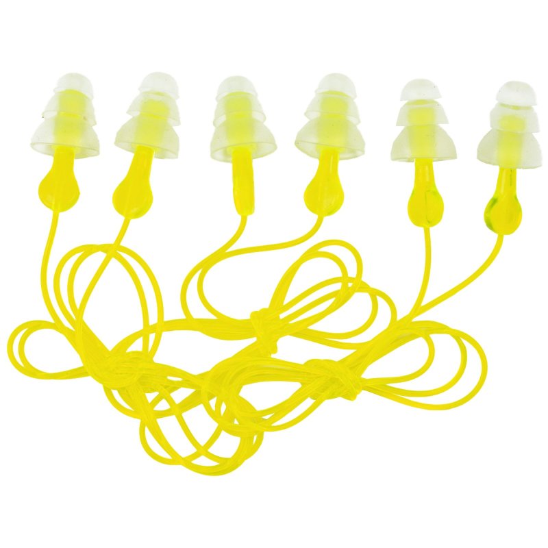 3M Peltor Sport Tri-Flange Corded Reusable Earplugs Neon Yellow 3 Pack