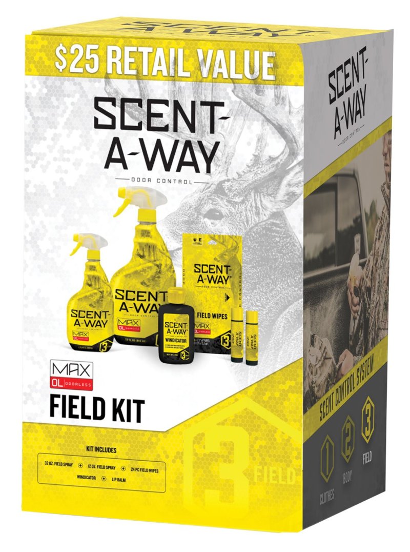 Hunters Specialties Scent-A-Way MAX Field Kit - Odorless Spray, Wipes, Lip Balm, Windicator Powder