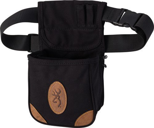 Browning Lona Shell Pouch Black/Brown Canvas Leather Belt Mount Adjustable