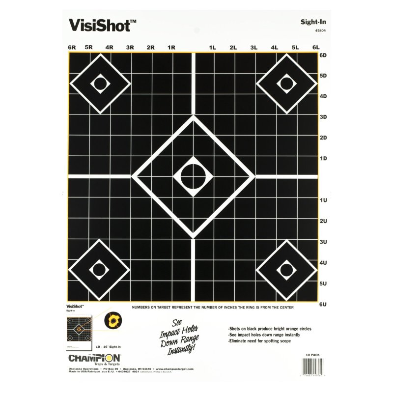 Champion Targets 45804 VisiShot Sight-In 5-Diamond Paper Hanging Pistol/Rifle 13" x 18" Black/White 10 Pk.
