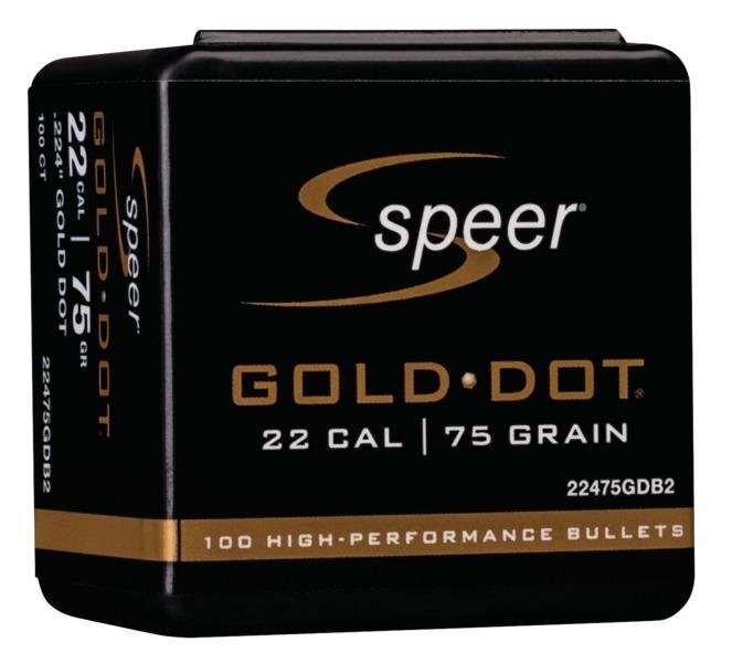 Speer 22475GDB2 Gold Dot .224 Cal 75gr Rifle Bullets - 100/Box