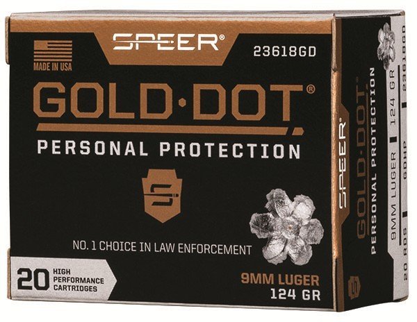 Speer Gold Dot 9mm Luger 124gr Hollow Point 20/Box 23618GD