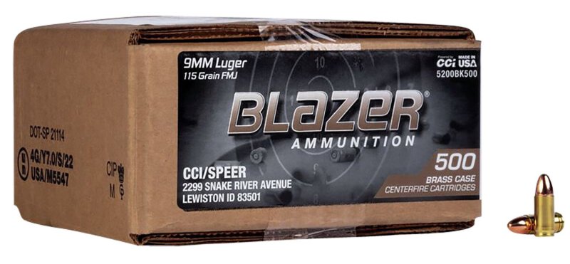 CCI Blazer Brass Handgun 9mm Luger 115gr Full Metal Jacket 500 Rounds