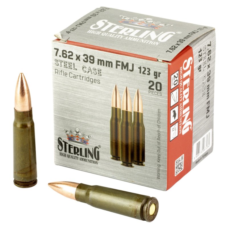 Sterling 7.62x39mm 123 Grain FMJ Steel Cased Ammo 20rd