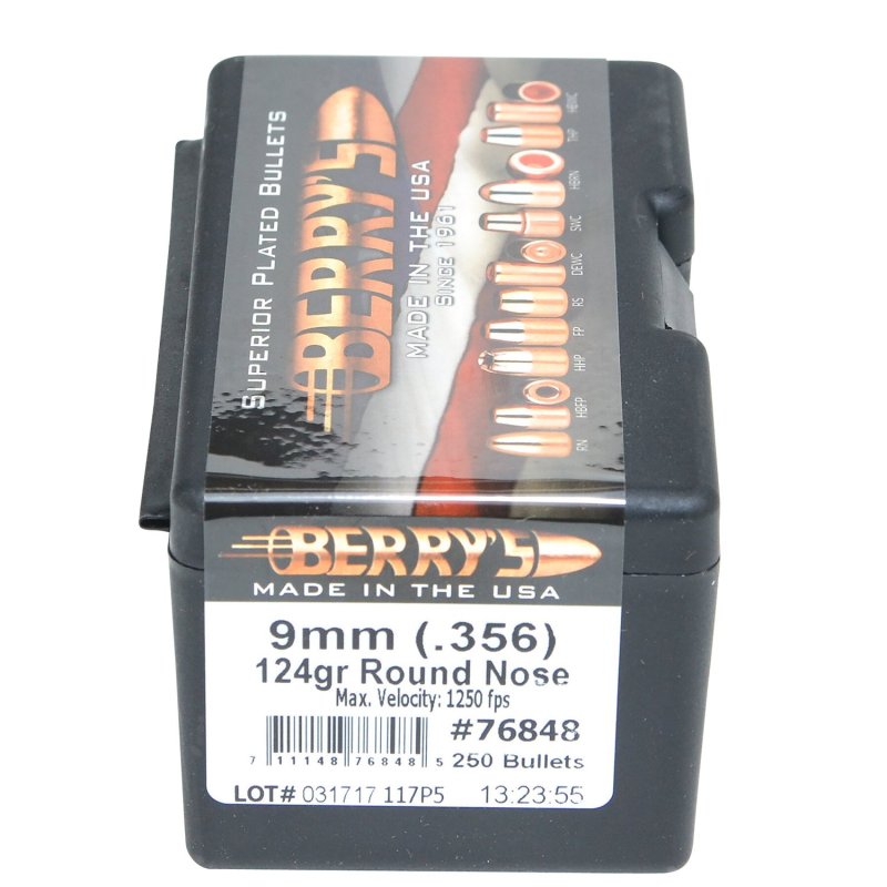 Berry's 76848 9mm 124gr Round Nose Bullets .356" 250/Box