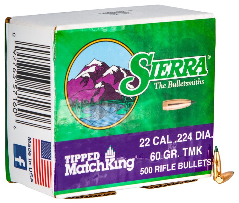 Sierra 7160C Tipped MatchKing .224 60gr TMK Bullets - 500ct Box for Varmint