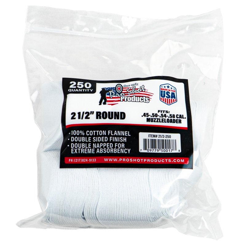 Pro-Shot 212250 Cleaning Patches .45 - .58 Cal 2.50" Round Cotton Flann...