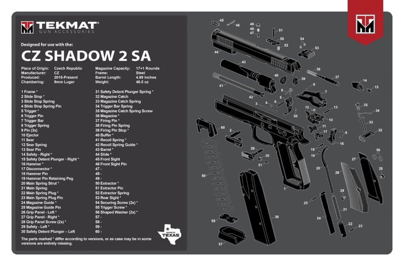 TekMat CZ Shadow 2 SA Gun Mat - Weather-Resistant Rubber Padding