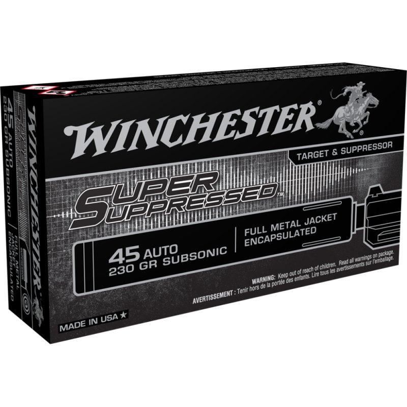 Winchester SUP45 45 ACP 230 Grain Full Metal Jacket 50 Rounds Brass