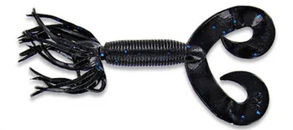4" DOUBLE TAIL HULA GRUB BLACK W/ LARGE BLUE FLAKE 10PK    