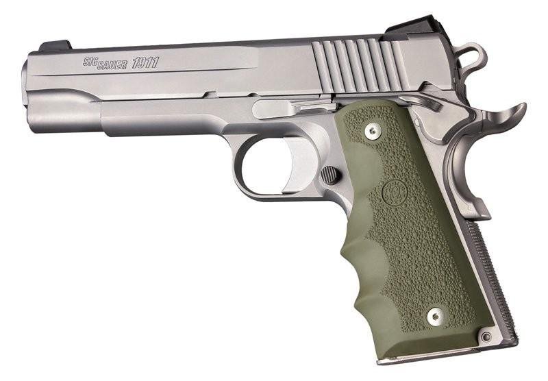 Hogue 1911 Govt Model OD Green Rubber Grip Finger Grooves