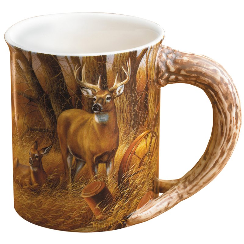 Wild Wings Sculpted Mug 16 oz Antler Handle Whitetail Art