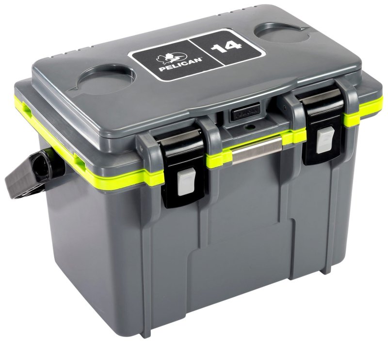 Pelican IM 14 Quart Cooler - Dark Gray/Green, Injection Molded, 18"x12"x13", Built-in Bottle Opener, Made in USA