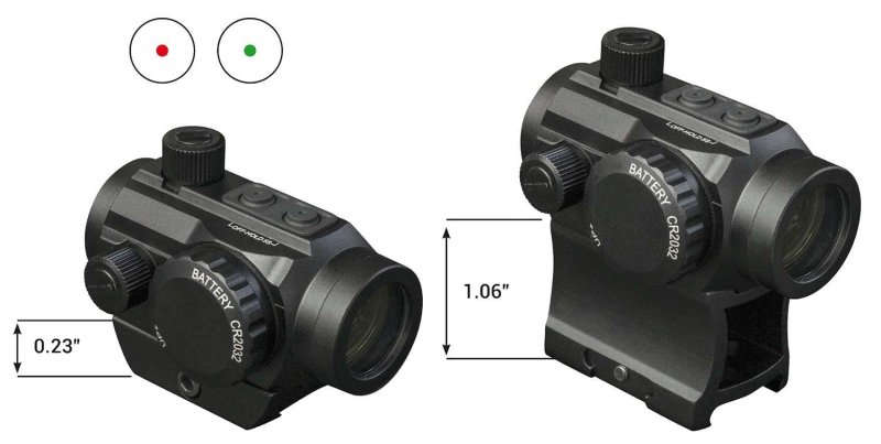 Konus Nuclear 1x22 Red/Green Dot Optic, 3 MOA, High/Low Mount, Black, 200-Hour Battery Life, Waterproof, Shockproof, Fogproof, 22mm Diameter, 70mm Length, 140g Weight