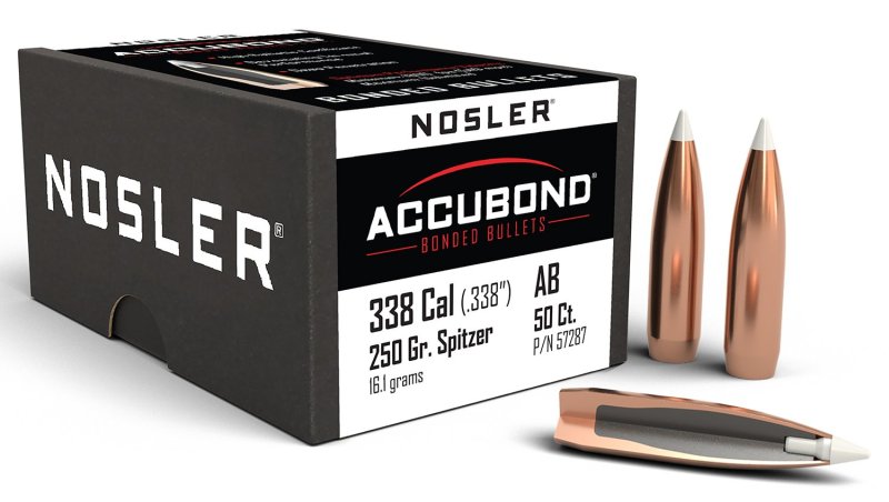 Nosler AccuBond Hunting 57287 .338 Cal 250 gr Spitzer Point 50 Per Box
