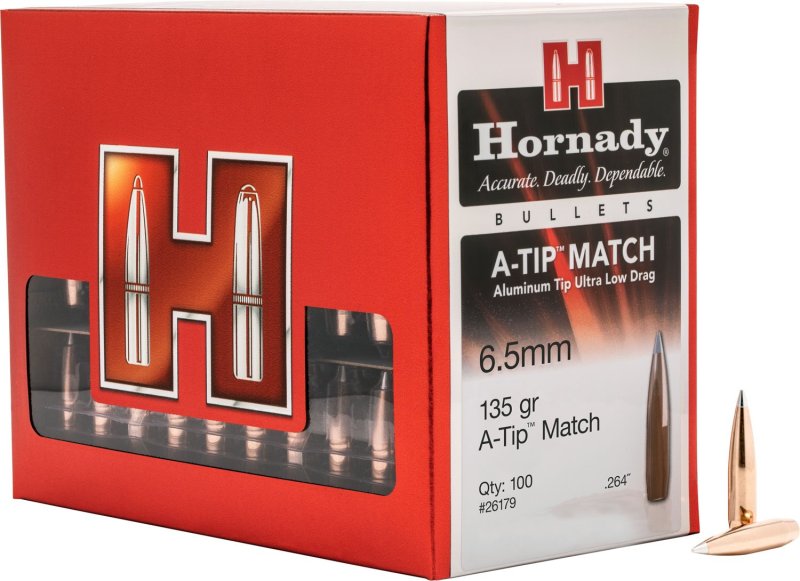 Hornady 6.5mm .264 135 Gr A-Tip Match Bullets 100-Ct 26179