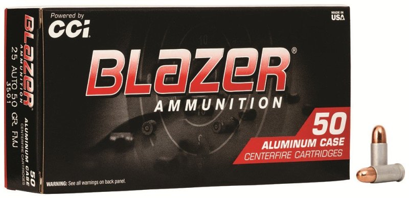 CCI Speer Blazer 25 ACP 50 Grain Total Metal Jacket 50 Round Box 3501