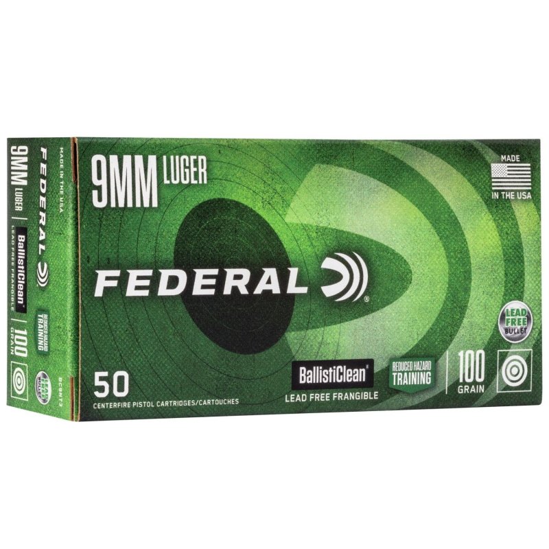 Federal BallistiClean 9mm Luger 100gr Lead-Free Frangible Ammo 50/20
