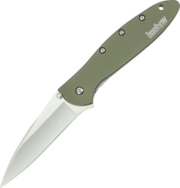 Kershaw 1660OL Leek 3 In Folding Knife 14C28N Olive Aluminum Handle