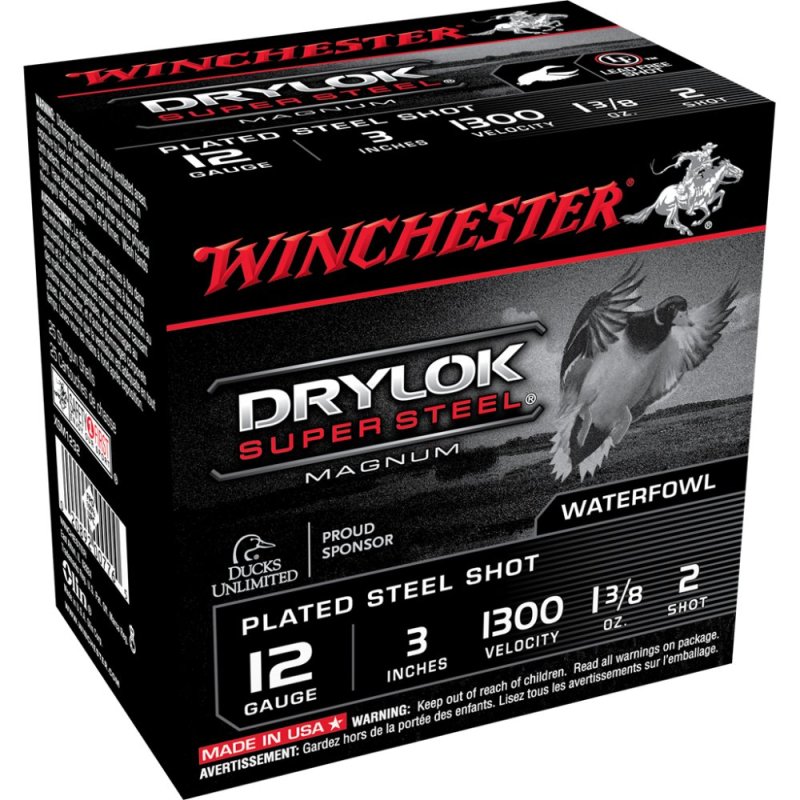 Winchester Drylok Magnum 12 Gauge Plated Load 2 Shot 1 3-8 Ounce 25 Rounds