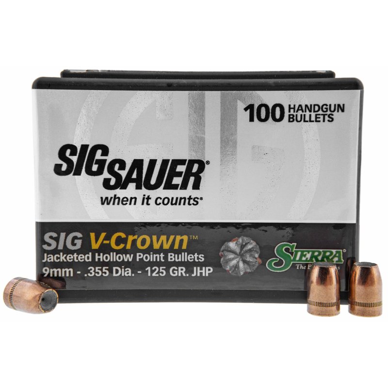 Sierra V-Crown 9mm Luger JHP 125gr Pistol Bullets - 100 Count