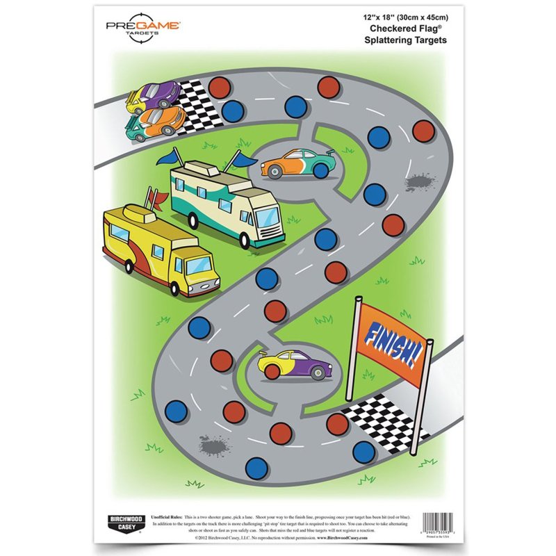 Birchwood Casey Pregame 12"x18" Checkered Flag Paper Target Reactive Zones Indoor/Outdoor 8 Pack 35574