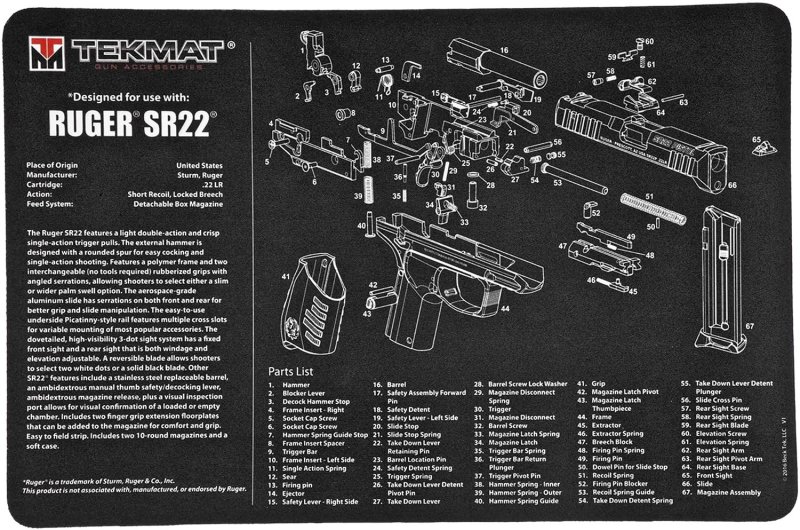 TekMat TEKR17RUGERSR22 Ruger SR22 Cleaning Mat 11"x17"