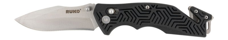RUKO 420A 3.5In Rescue Folding Knife Black Pocket Clip Ambidextrous