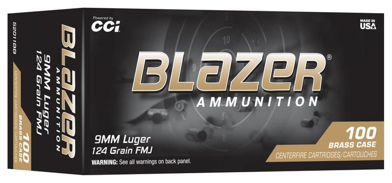CCI 9mm Luger 124gr FMJ Blazer Brass Ammo 100 Rounds