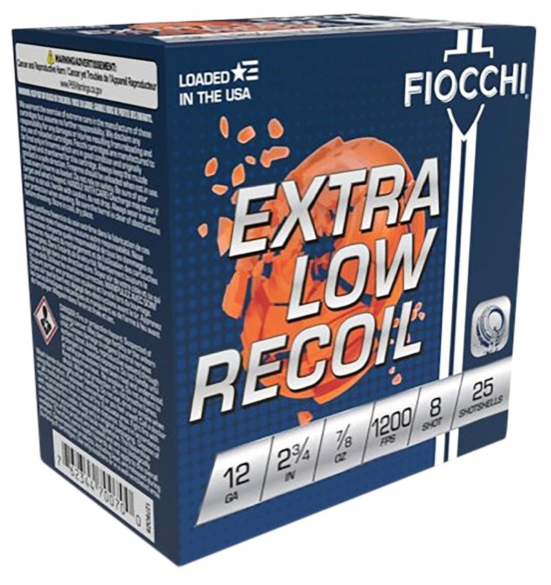 "Fiocchi 1278OZ8 Exacta Target 12 Gauge Low Recoil Trainer, 2.75", 7/8 oz, 1200 fps, 8 Shot, 25 Bx