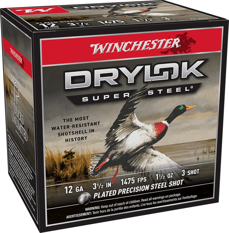 Winchester DryLok Super Steel 12 Gauge Ammo 3.5" 1.5oz #3 Shot 1475fps