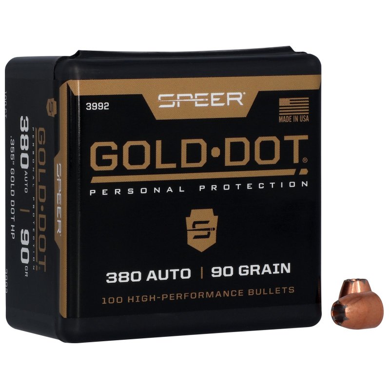 Speer 3992 Gold Dot 380 Caliber 90GR Hollow Point Bullets 100-Pack