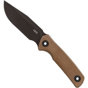 Zero Tolerance 0004 Fixed Blade Knife, 4.2 CruWear Dark Bronze Cerakote Clip Point Blade, Micarta Handles, Adjustable Leather Sheath
