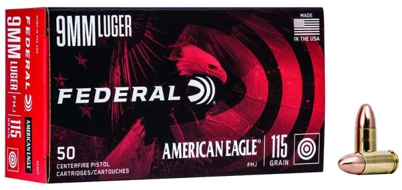 Federal AE9DP 9mm Luger 115 Grain FMJ 50 Rounds Per Box