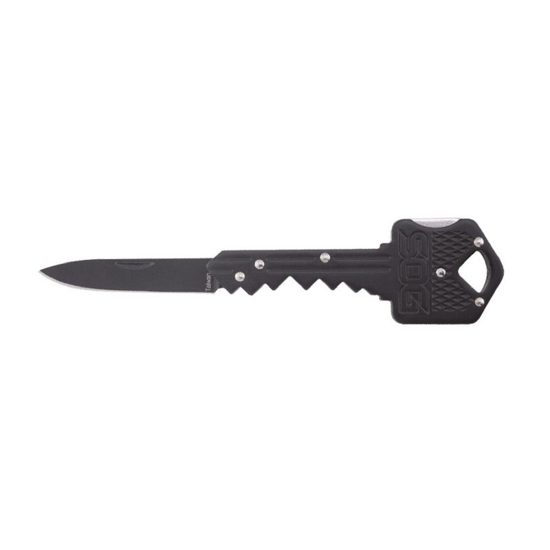 S.O.G SOGKEY101 Key 1.50" Folding Plain Drop Point Black Hardcased 5Cr13MoV SS Blade/Black Stainless Steel Handle