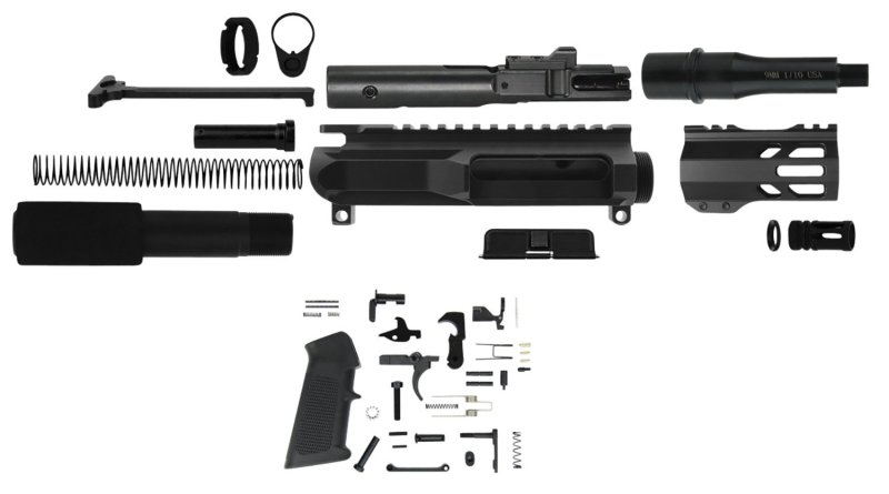 TacFire SSPK9MMLPK4 AR Build Kit 9mm 4.5 In Black MLOK Handguard