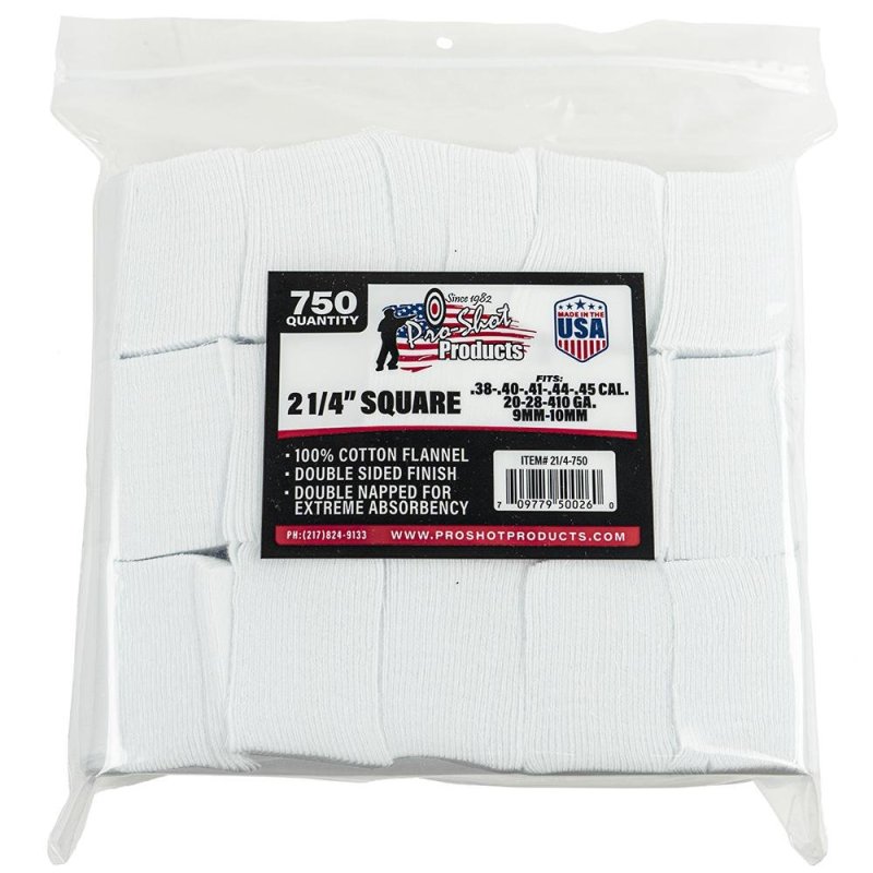 Pro-Shot 100% Cotton Flannel Cleaning Patches 2.25 In Square 750ct