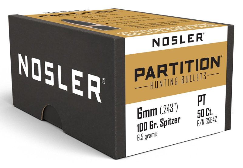 Nosler Partition Spitzer Bullets 6mm .243 100gr 50ct