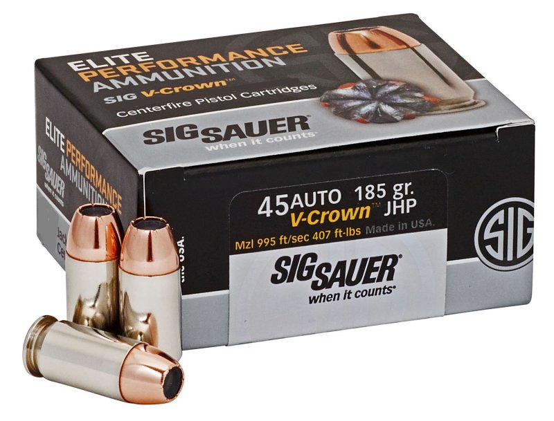 Sig Sauer Elite V-Crown .45 ACP 185 gr JHP Ammo