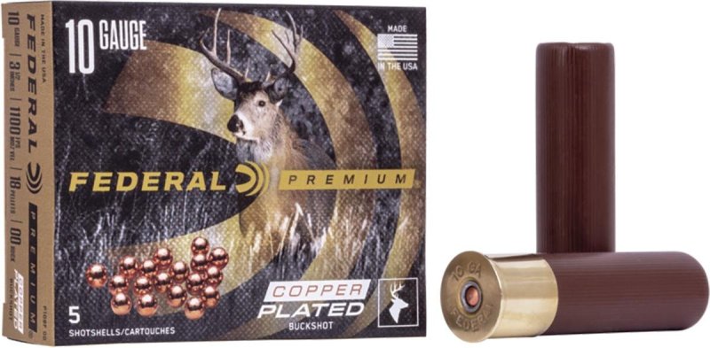 Federal 10ga 3.5" 18 Pellets 00 Buckshot Shotshell 5 Rounds P108F00