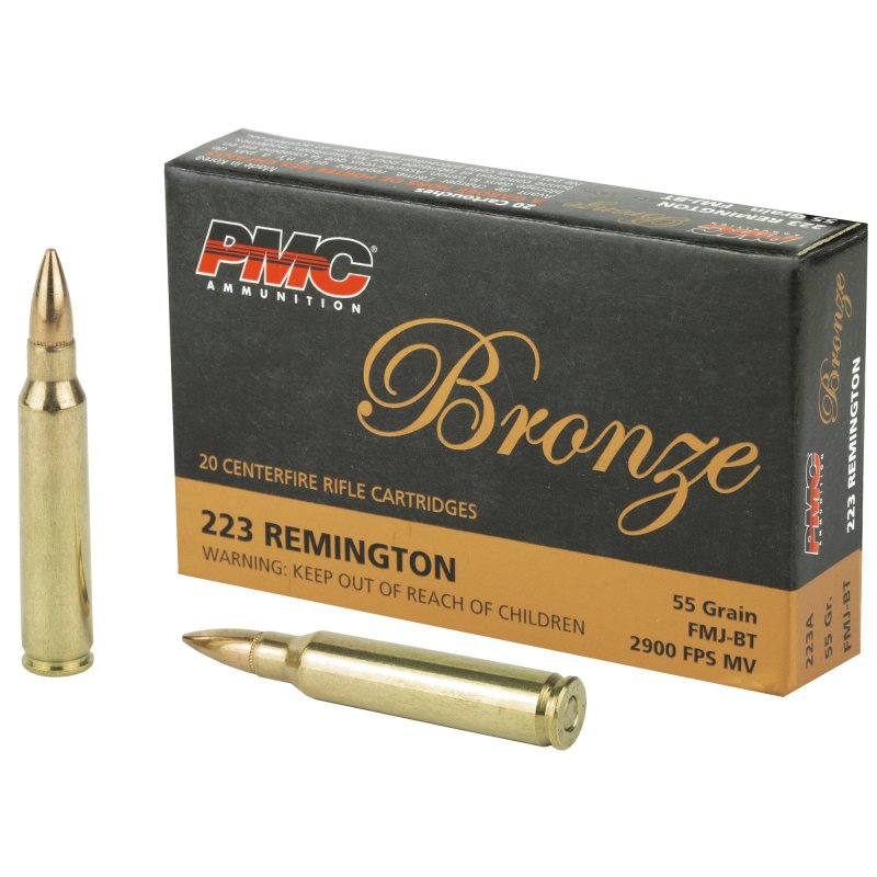 PMC .223 Rem 55gr FMJ-BT Ammo, 20 Rounds, Brass Casing