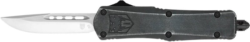 CobraTec Small FS3 OTF Knife: 3'' D2 Drop Point, Stonewash Finish, Carbon Steel Blade, Aluminum Handle
