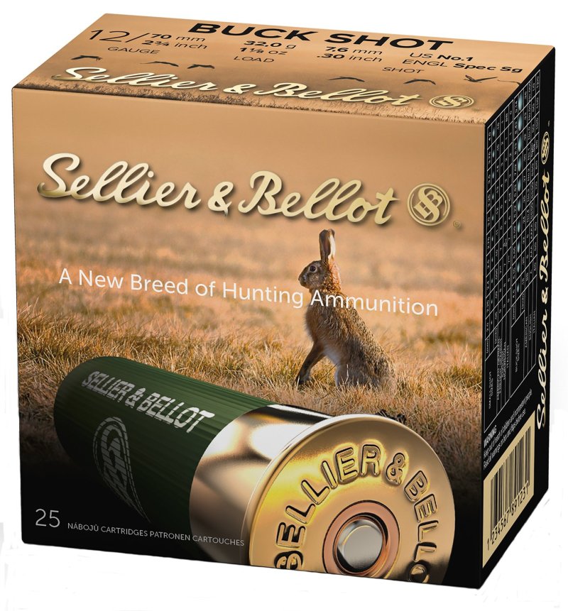 Sellier & Bellot SB12BSF Hunting 12 Gauge 2.75" 12 Pellets 1 Buck 1214 fps
