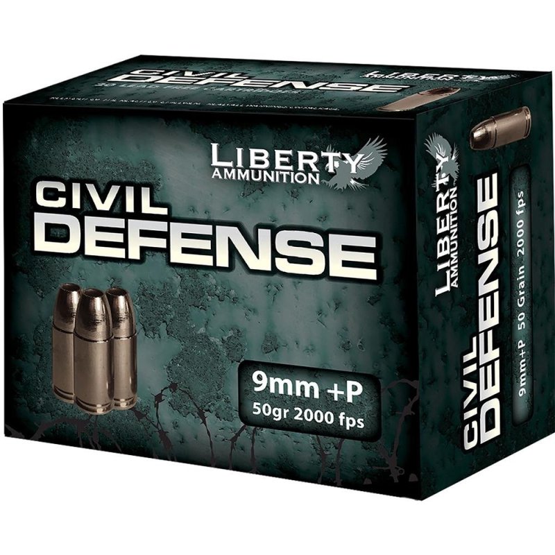 Liberty AMMUNITION Civil Defense 9mm Luger +P 50Gr HP 20/Bx Handgun Ammo